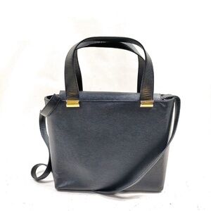 Salvatore Ferragamo Black Leather Shoulder Bag with Gold Accents